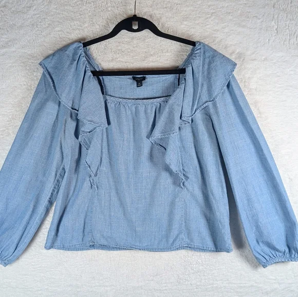 596-J. Crew Soft Blue Ruffle Blouse - Picture 1 of 4